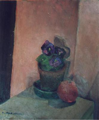 Arancia e vaso di viole