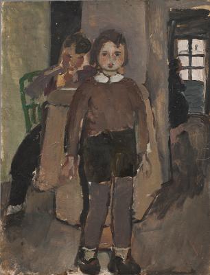 Bimbi e figura in un interno