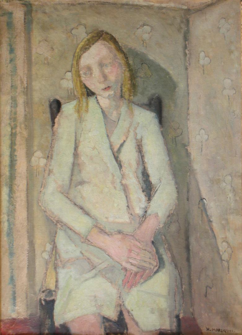 Ritratto di ragazza con paravento a fiorami